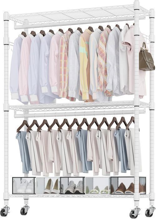 Portant à Vêtements Extensible Relaxdays Blanc - 2 Tringles, Pliable, HxLxP 139x135x95 Cm, Idéal Entrée Et Chambre