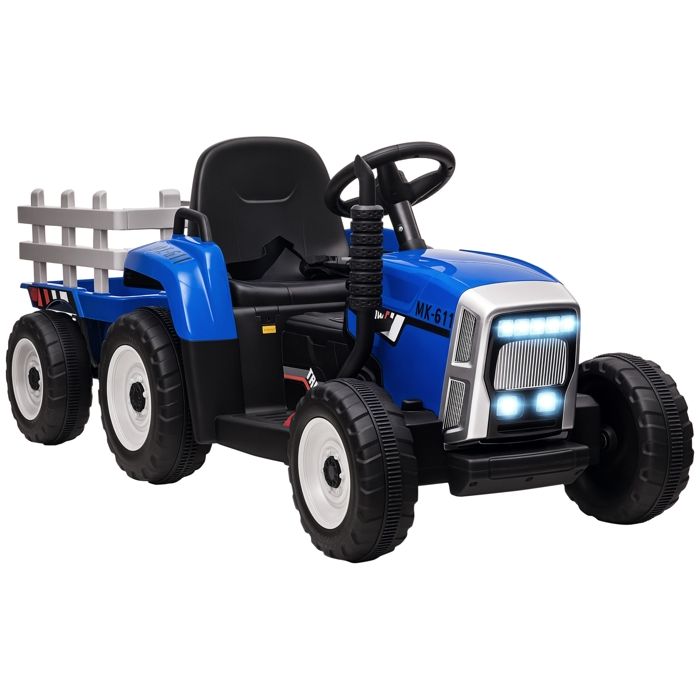 Tracteur électrique - HOMCOM - avec remorque amovible - avec télécommande MP3 musique affichage lumières - enfants 3-6 ans - bleu