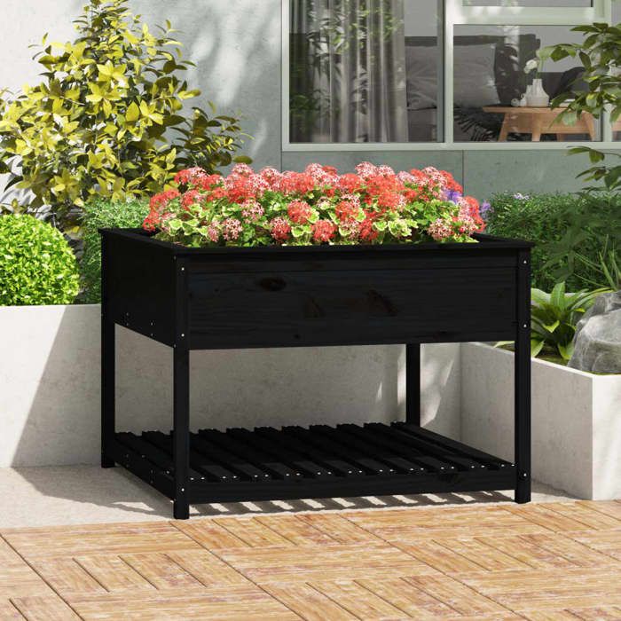Jardinère En Acier Noir VidaXL – 100x100x48 Cm, Pour Extérieur, Design Moderne Et Drainage Intégré