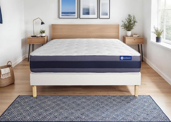 Ensemble Matelas Sommier 130x190 cm - Actiflex Morpho - Sommier Kit Blanc