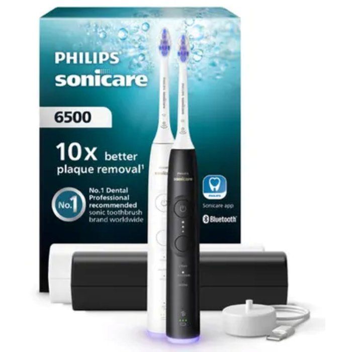 Philips Sonicare Series 6500 HX741901 Brosses à dents électriques pack de 2 technologie sonique nouvelle génération capteur de pression 3 modes 3 intensités et - vue 2