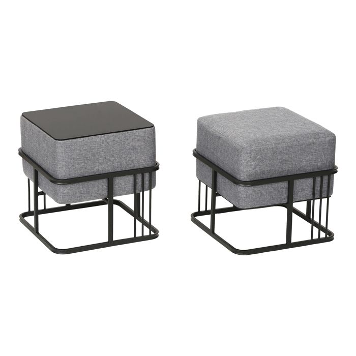 Lot de 2 poufs empilables Tas multifonctionnel carré gris clair