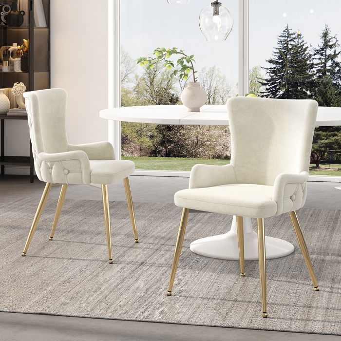Chaise à manger en veloursensemble de 2chaise salon luxueuse avec quatre jambes de soutien en métal orbeige