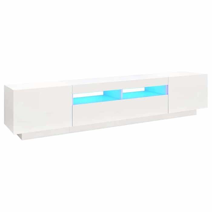 703966& Table de Télévision/multimédia - Meuble TV - avec lumières LED Blanc 200x35x40 cm