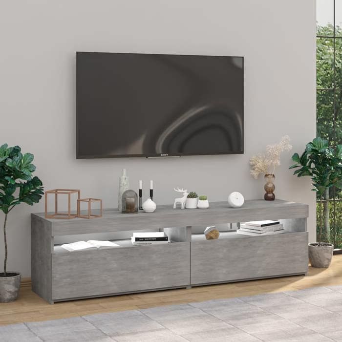 XINWO Meubles TV，Armoire TV Banc TV - 2 pcs avec lumières LED - Gris béton 75x35x40 cm @297