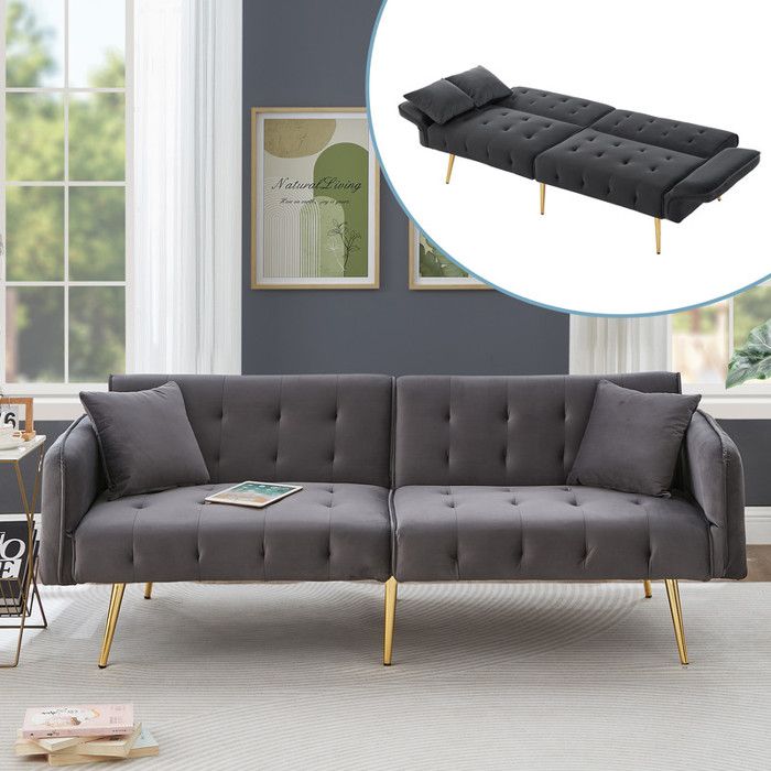 Canapé Lit - Moderne - 2 Places - Velours - Dossier et Accoudoirs Réglables - 150kg Charge