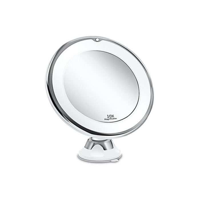 Miroir De Maquillage Grossissant 10X Avec LED Et Ventouse - 360° Réglable, Neuf