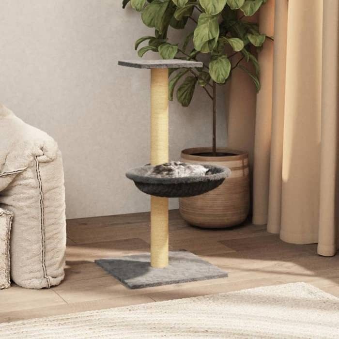 Arbre à chat avec griffoir en sisal - VIDAXL - Gris clair - 74 cm - 35x35 cm base - Plate-forme - Hamac - Peluche douce
