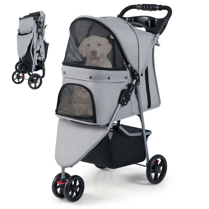 Poussette pour Animaux Pliable COSTWAY 3 Roues Auvent Réglable Coussin Amovible Lavable pour Chats Chiens Charge 15 KG Gris Poussette pour Animaux Pliable COSTWAY 3 Roues Auvent Réglable Coussin Amovible Lavable pour Chats Chiens Charge 15 KG Gris