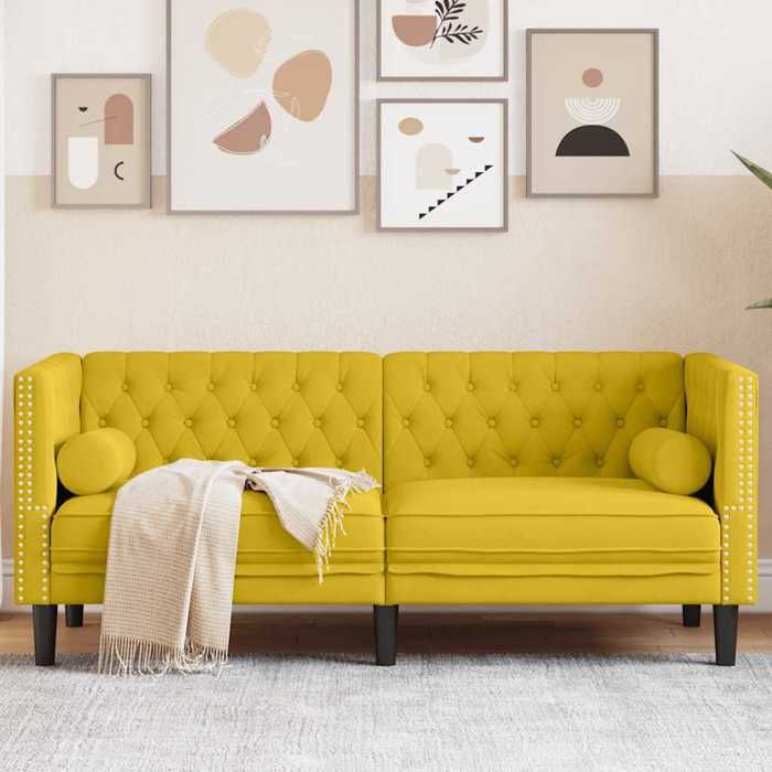 Canapé Chesterfield 2 places velours - vidaXL - Jaune - 174x74.5x70.5 cm - Style Chesterfield - Velours doux