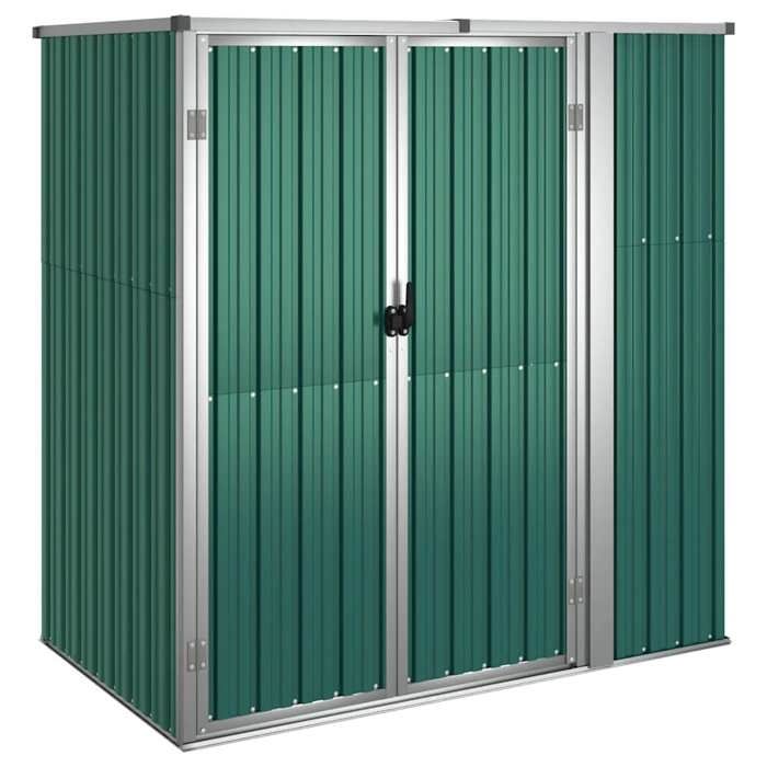 Abri à outils de jardin - JILL - 161x89x161 cm - Acier galvanisé - Vert - Toit incliné - Dimensions porte 99x152 cm