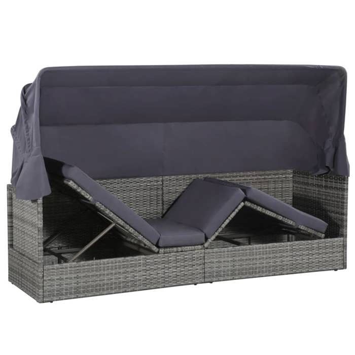 Lit de jardin avec auvent - WIENS - Résine tressée - Gris - 205x62 cm - Zone de couchage réglable - Coussin 7 cm