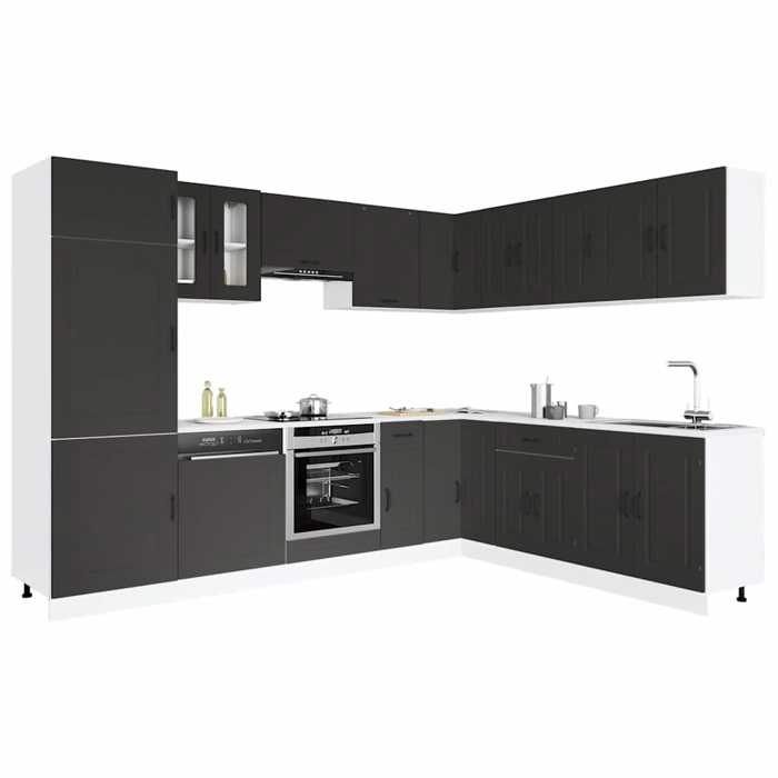 Ensemble darmoires de cuisine - vidaXL - 14 pièces - Kalmar - Bois dingénierie - Noir - Pieds réglables