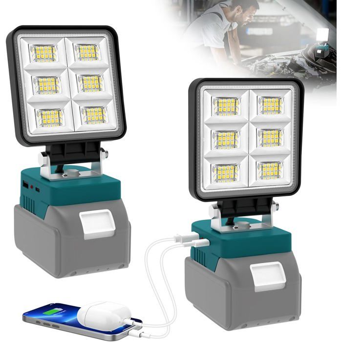 Lampe de Chantier NATPOW pour Makita 18V - Projecteur LED Rechargeable 6000K