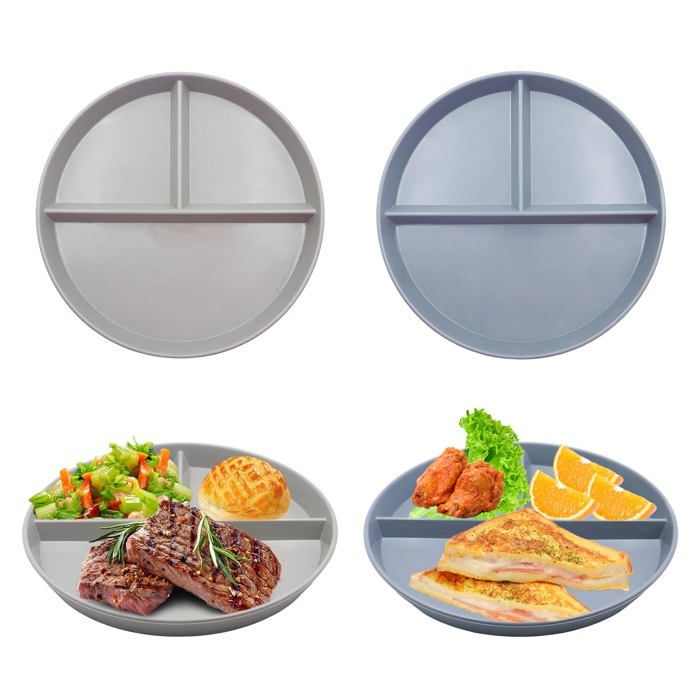 4 Assiettes Divisées Adultes 22x22cm - Plastique Incassable - Micro-Ondes/Lave-Vaisselle - Sans BPA QIEDOVIEY