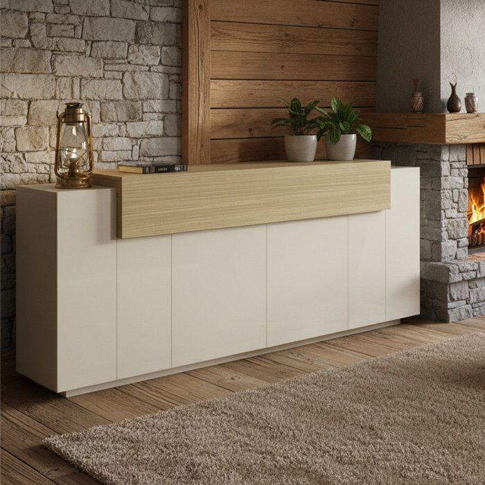 Buffet Pulfero Dmora en Bois Mélaminé Beige 200x45x85 5h cm Buffet Pulfero Dmora en Bois Mélaminé Beige 200x45x85 5h cm