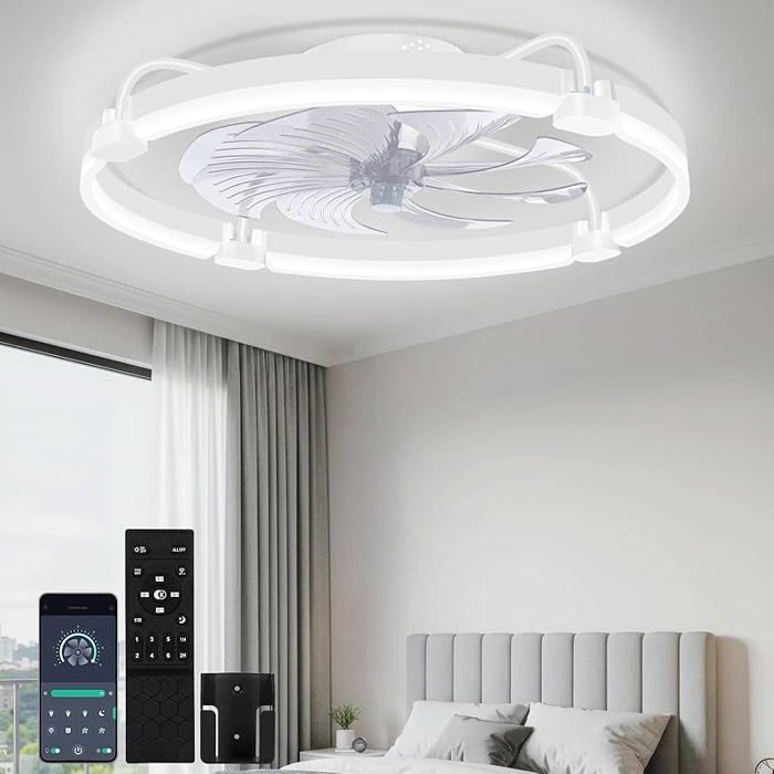 60cm Ventilateur Plafond avec Lumiere et Telecommande 3000K-6500K Dimmable 6 Vitesses Réversible Minuterie M VENTILATEUR DE PLAFOND
