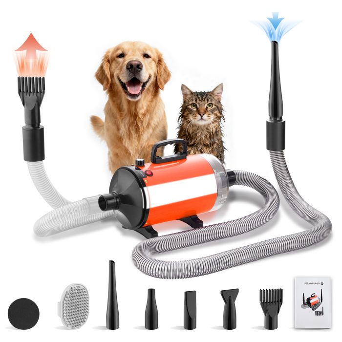 Comparer les prix de Sèche-cheveux pour chien - DEWINNER - Blower 3200W - Vitesse & température réglables - 5 buses - Tuyau 25 m