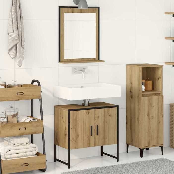 vidaXL Ensemble de mobilier de salle de bain avec porte 2 pcs Marron 3334328