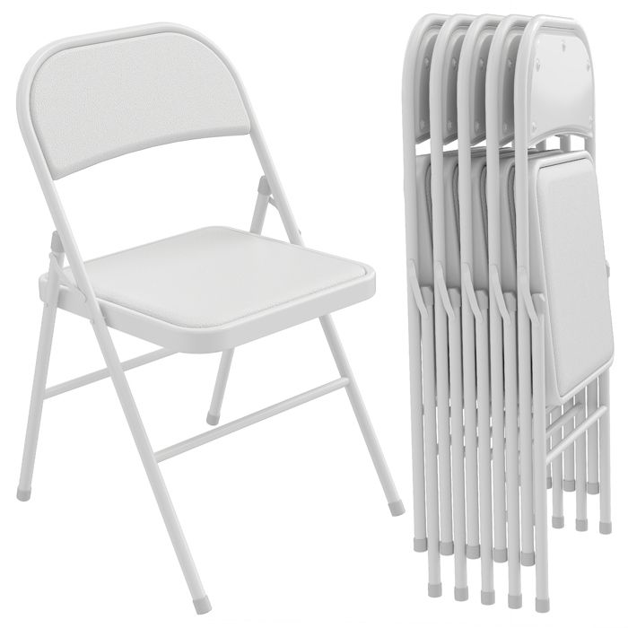 Lot de 6 chaises - HOMCOM - pliantes portables - avec coussin en revêtement synthétique et cadre en acier - blanc