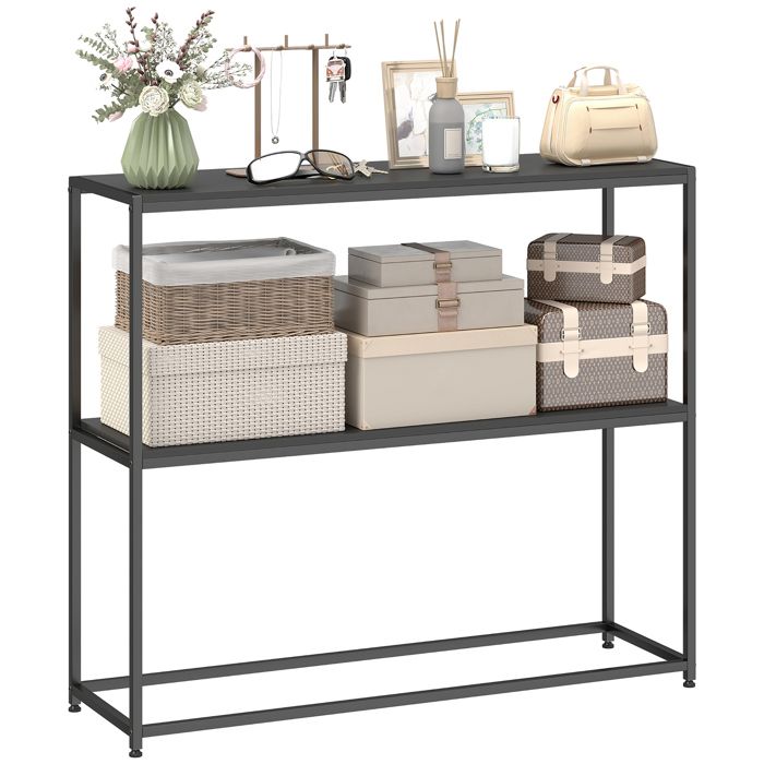 Table console - HOMCOM - cadre en acier - 2 étagères - design moderne - pour salon entrée couloir - 100 x 30 x 87 cm - noir