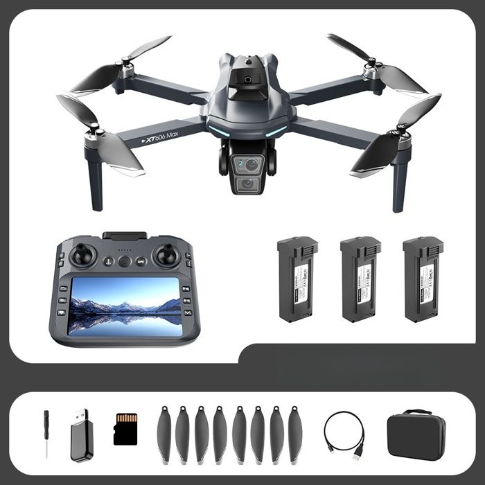 Drone pliable GPS gris foncé avec écran double caméra HD 3 batteries retour auto vol stable 30 min