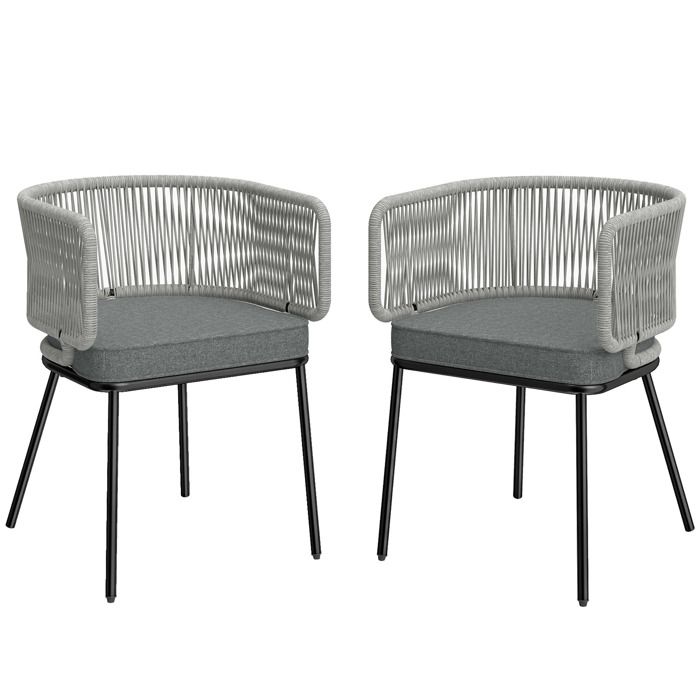 Fauteuil de jardin - Outsunny - lot de 2 avec dossier accoudoirs et coussins amovibles - résine tressée - 46x58x72cm - gris clair Fauteuil de jardin - Outsunny - lot de 2 avec dossier accoudoirs et coussins amovibles - résine tressée - 46x58x72cm - gris clair