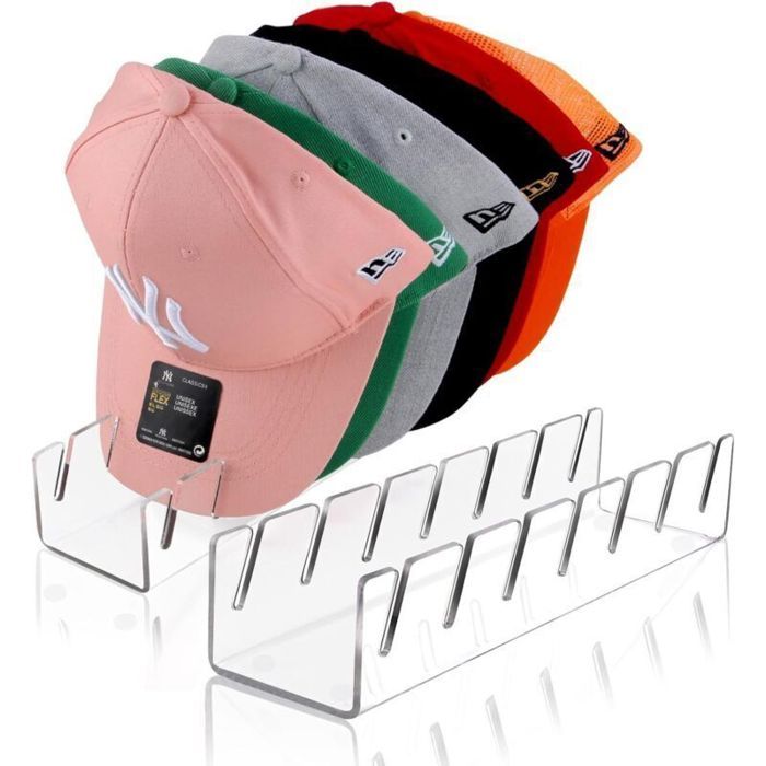 Lot de 2 organisateurs de chapeaux en acrylique transparent sans installation requise pouvant contenir 14 casquettes de baseball