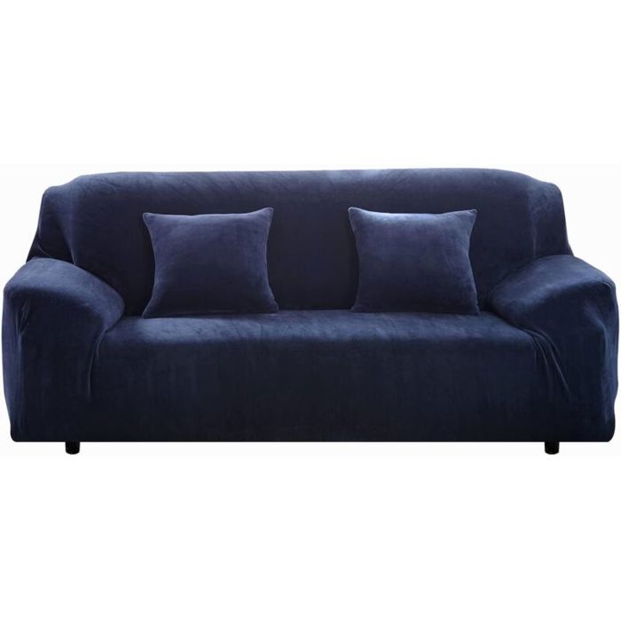 housses de canapé épaisses 1/2/3/4 places velvet easy fit elastic fabric stretch couch slipcover (bleu 2 places 145185cm)