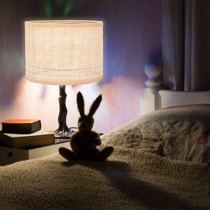 Abat-jour rétro en rotin tressé – Nosheir – E27/E14 16×12 cm – lumière douce naturelle – pour lampe de table suspension