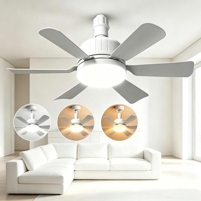 Ventilateur Plafond Luminaire E27 40W – Moteur Silencieux – Télécommande – 3 Vitesses – 3 Lumières – Blanc – Pour Chambre Salon
