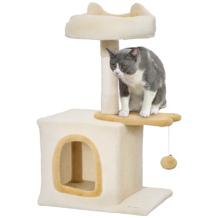 Arbre à chat - PawHut - perchoir doux plateforme en forme de poisson niche en peluche - panneau de particules - 40x30x72cm - beige Arbre à chat - PawHut - perchoir doux plateforme en forme de poisson niche en peluche - panneau de particules - 40x30x72cm - beige