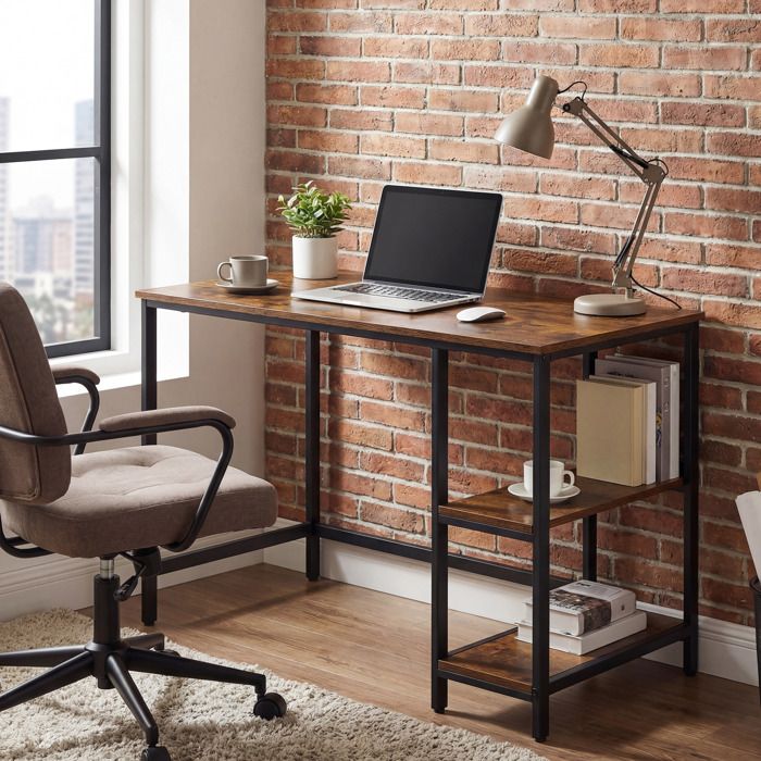 Rehausse Bureau dOrdinateur Table Informatique Style Moderne pour Bureau à Domicile Chambre à Coucher Salon Marron et Noir