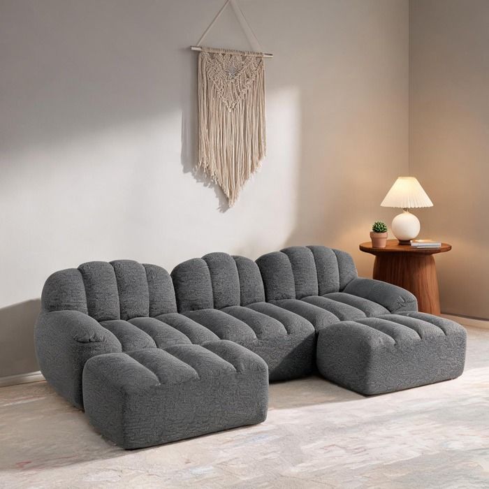 Slate gray polaire granulée canapé modulable 3 places forme U pour salon familial