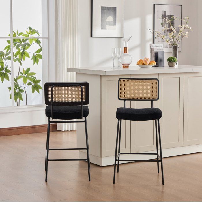 Tabouret De Bar En Chenille Noir Siège Haut Contemporain FloraGrace Pour Cuisine Et Comptoir Rangement Facile 46 2x59 8x96 5cm