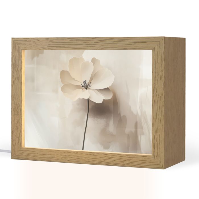 Lampe de Table LED - Lampe de Chevet - Motif Fleur - Beige - Peinture - Ombre 20x15 cm Couleur Vieux chêne - OnlyWow