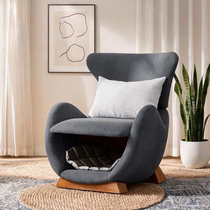 Fauteuil 1 place en tissu gris anti-griffes avec niche intégrée pour chat ou petit chien structure bois massif 66 x 66 x 46 cm
