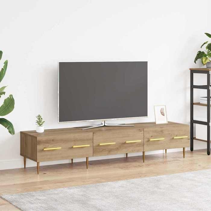 Meuble HIFI - Meuble TV Chêne Artisanal 150 x 36 x 30 cm en Bois dingénierie avec rangement multimédia pour Salon 957855
