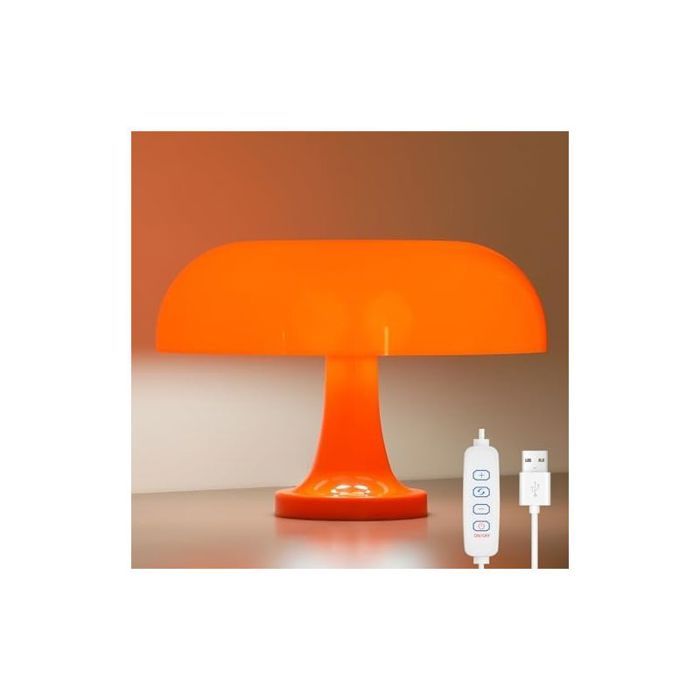 Lampe de chevet champignon rétro - 3 couleurs déclairage 10 niveaux de luminosité - Chambre salon bureau - Orange