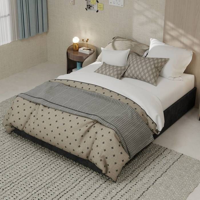 Lit 140x200 cm velours néerlandais gris sommier à gaz style moderne sans tête ni matelas