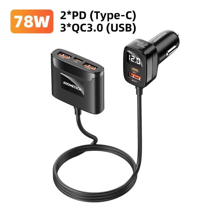 couleur PD QC 78W chargeur de voiture USB type-c à 5 ports, 78W SCP PPS AFC, charge rapide, pour iPhone 14 13