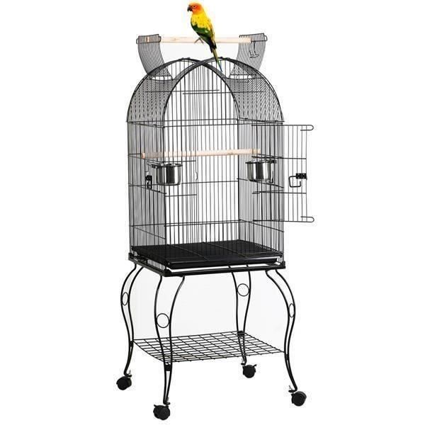 Cage à oiseaux roulant - XIANGMM - Voliere avec 3 portes et fenetre - Noir - Moyen - A monter soi-même