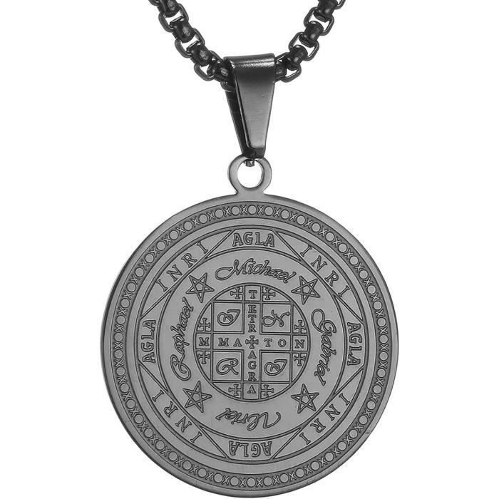 Collier Talisman 7 Archanges Avec Pendentif Miroir - Chaîne Acier 46 Cm, Neuf Avec étiquettes