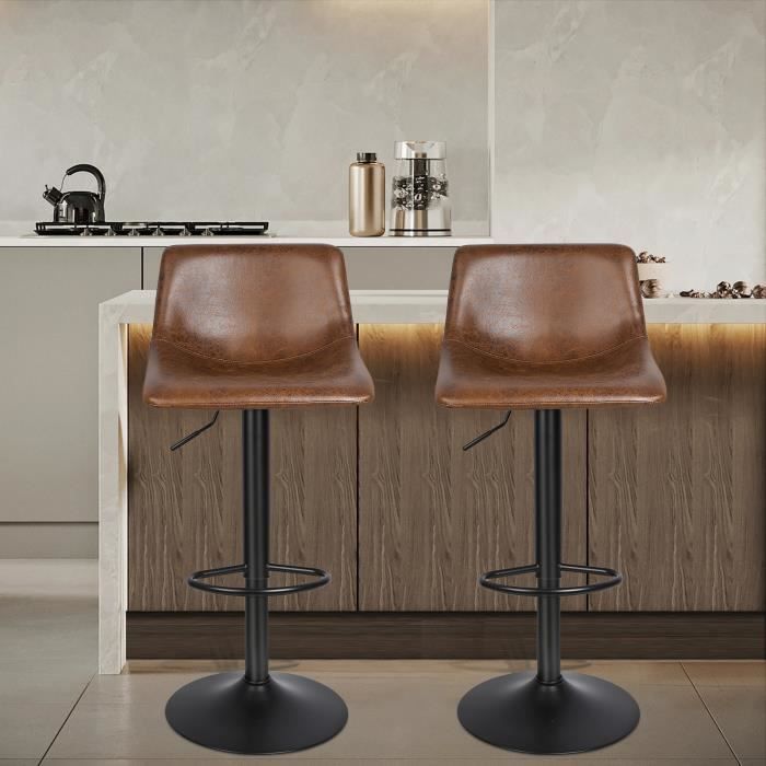 Tabourets de bar marron - LUXSTORE - Lot de 2 - Réglable en hauteur - Style vintage - Intérieur