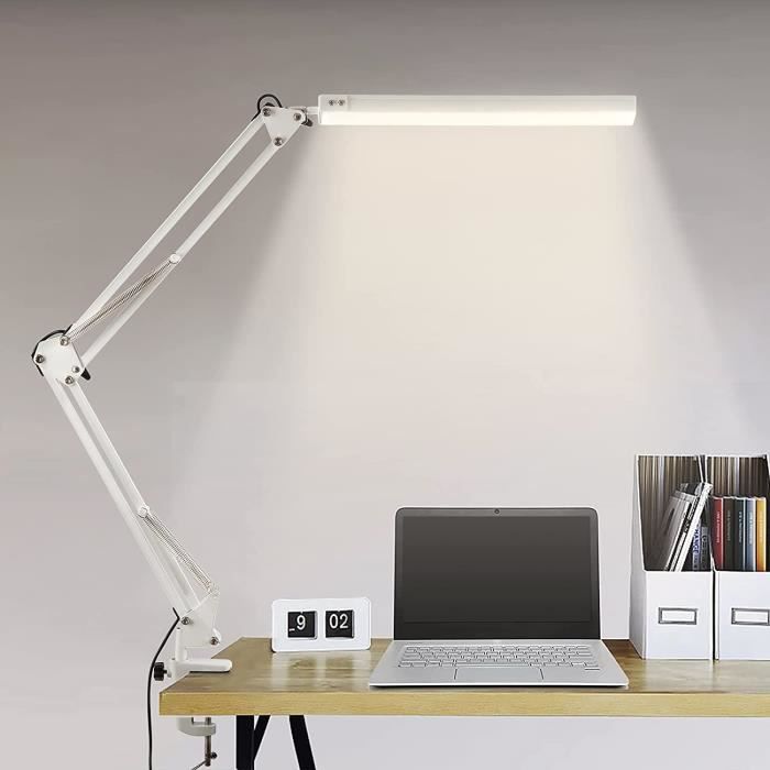 Lampe de bureau LED moderne à économie d'énergie,avec pince,pour le soin  des yeux,lumière à intensité variable,avec - white long