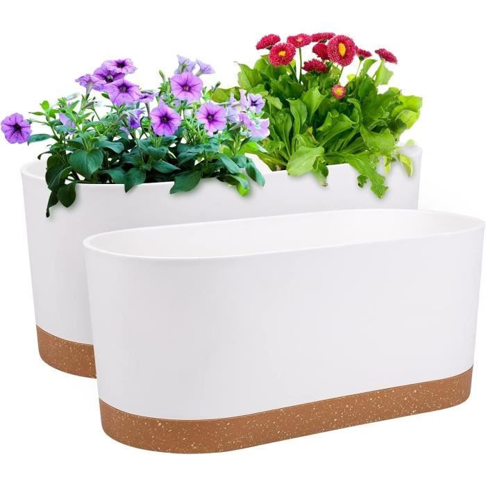 Outsunny Lot De 2 Jardinières Suspendues 50 Cm - Aspect Rotin - Avec Trous Drainage Et Crochets - Gris
