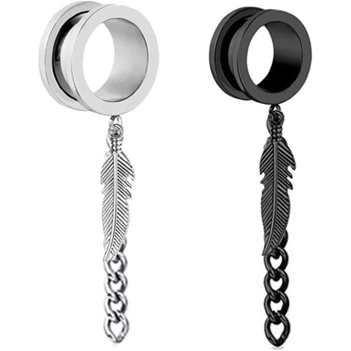 Grewod Écarteur Acier Chirurgical 6MM Ecarteur Oreilles Acier Inoxydable Plug Tunnel Femme Fleur Vintage Argent Noir Piercing Bijoux, 2 Pièces