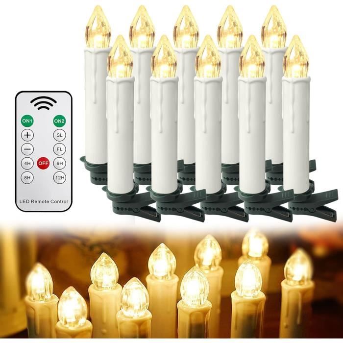 Bougies LED pour le sapin de Noël, 10 bougies à piles, avec télécommande