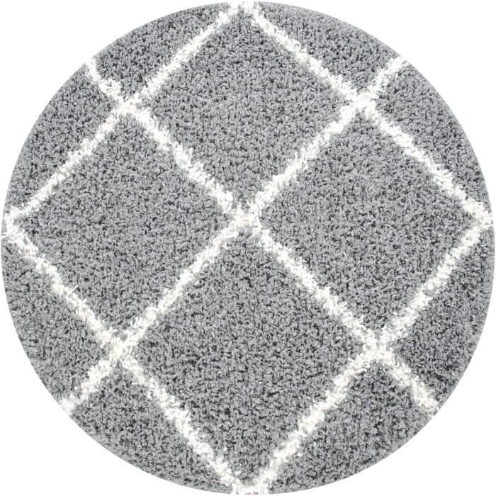 Tapis Rond Shaggy Poil Long - Motif Tie Dye Bordeaux - Doux, Lavable, Antidérapant - 40cm - 11
