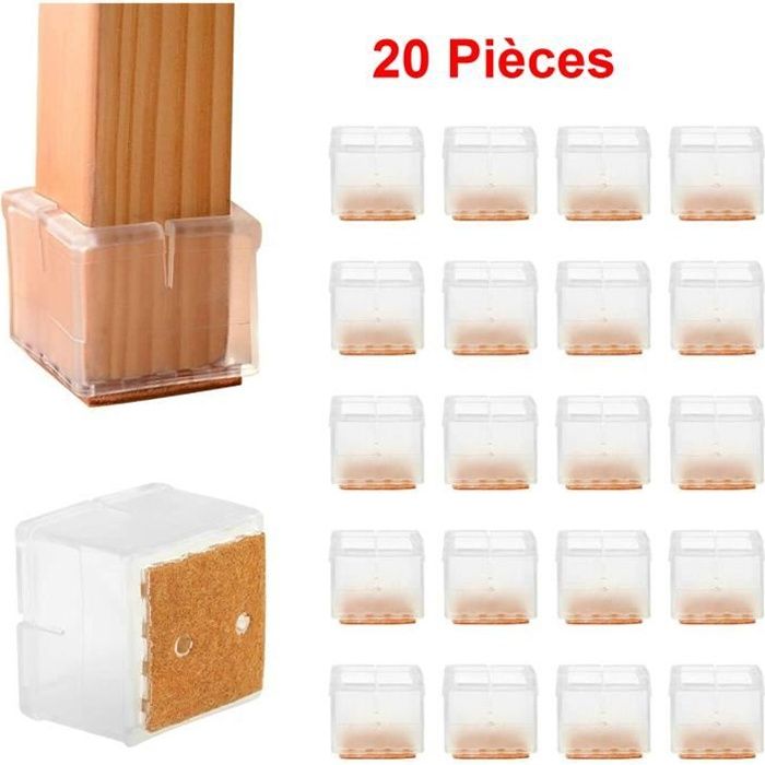Silicone Chaise Casquettes Pieds Tampons Mobilier Table Couvre Protège Jambes Antidérapant Feutre (Carré-20PCS/30-35mm)